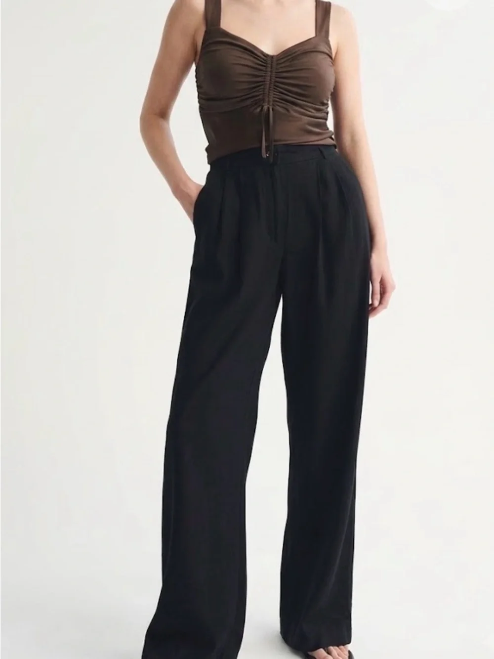 Abercrombie & Fitch Linen-Blend Tailored Pleated Wide Leg Pants Sz 29L